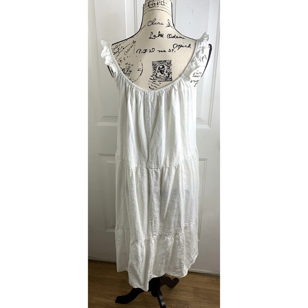 4Our Dreamers Dress M White Ruffle Sleeve Midi Linen Blend Sundress FLAW - Picture 7 of 12